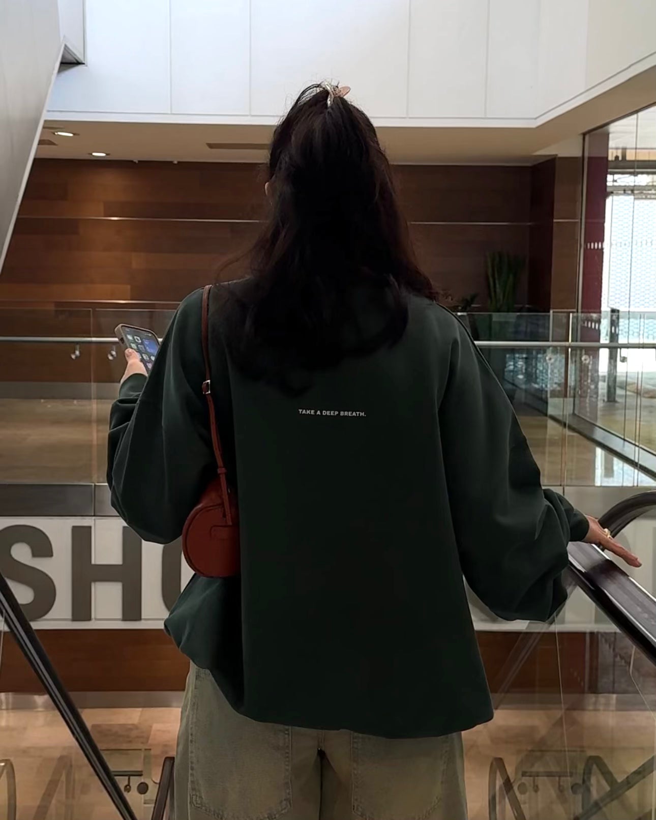 Oversized Sweater, Forest Green, "take a deep breath"