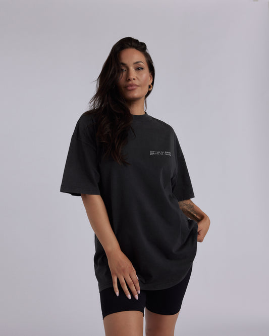 Oversized Tee, Vintage Black,  'Don't lose this moment searching for another'